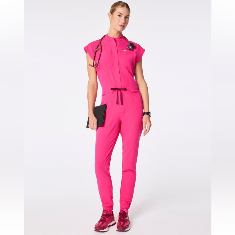Figs Rafaela Scrub Jumpsuit in Shocking Pink
